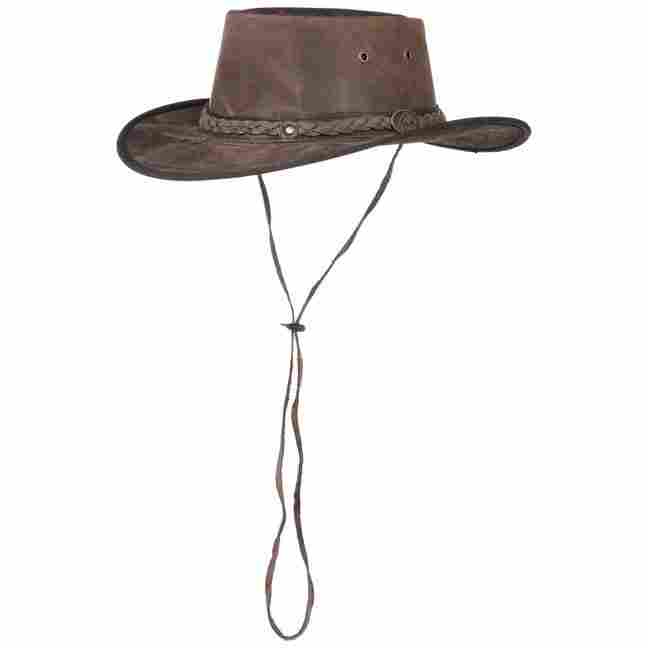 Cappello Da Cowboy In Pelle Scippis Williams - Look Invecchiato, Fascia In Pelle Intrecciata, Made In Australia